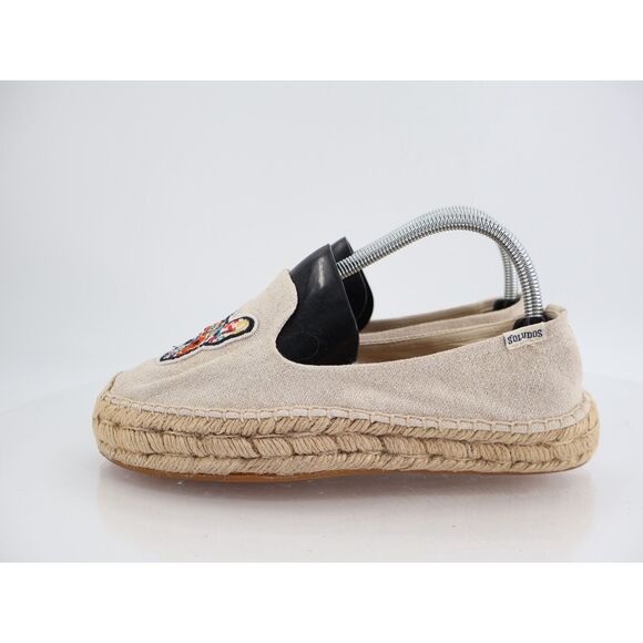 Soludos Frenchie Canvas Espadrille 9 Beige Platform Smoking Slipper Flats - Picture 4 of 11